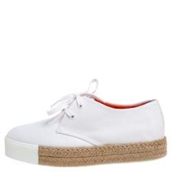 Pre Owned Hermes White Canvas Rosa Espadrille Sneakers Size 39