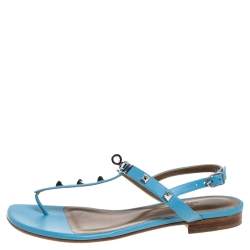 Pre Owned Hermes Blue Leather Olivia Ankle Strap Sandals Size 37.5