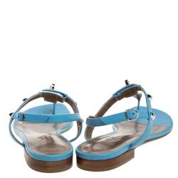 Pre Owned Hermes Blue Leather Olivia Ankle Strap Sandals Size 37.5