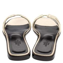 Pre Owned Hermes Metallic Pale Gold Twisted Metal Thread Oran Sandals Size 37