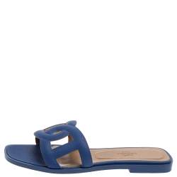 Pre Owned Hermes Blue Leather Omaha Sandals Size 37.5