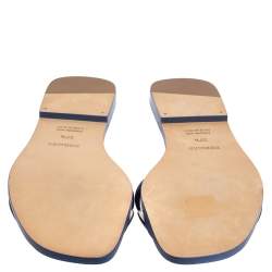 Pre Owned Hermes Blue Leather Omaha Sandals Size 37.5