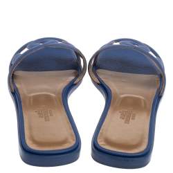 Pre Owned Hermes Blue Leather Omaha Sandals Size 37.5