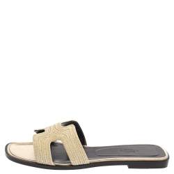 Pre Owned Hermes Metallic Pale Gold Twisted Metal Thread Oran Sandals Size 39.5