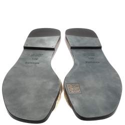 Pre Owned Hermes Metallic Pale Gold Twisted Metal Thread Oran Sandals Size 39.5