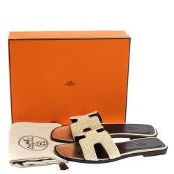 Pre Owned Hermes Metallic Pale Gold Twisted Metal Thread Oran Sandals Size 39.5