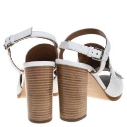 Pre Owned Hermes White Leather Alesia Ankle Strap Sandals Size 38