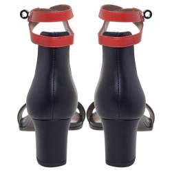 Pre Owned Hermes Black/Orange Leather Open Toe Ankle Strap Sandals Size 39