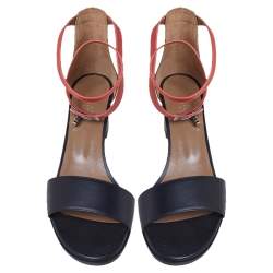 Pre Owned Hermes Black/Orange Leather Open Toe Ankle Strap Sandals Size 39