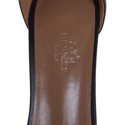 Pre Owned Hermes Black/Orange Leather Open Toe Ankle Strap Sandals Size 39