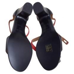 Pre Owned Hermes Black/Orange Leather Open Toe Ankle Strap Sandals Size 39