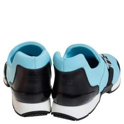 Hermes Blue/Black Neoprene And Suede Run Round Toe Sneakers Size 39