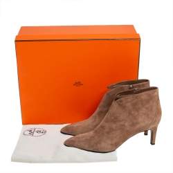 Pre Owned Hermes Brown Suede Zipper Detail Ankle Boots Size 39.5