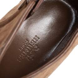 Pre Owned Hermes Brown Suede Zipper Detail Ankle Boots Size 39.5