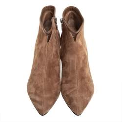 Pre Owned Hermes Brown Suede Zipper Detail Ankle Boots Size 39.5