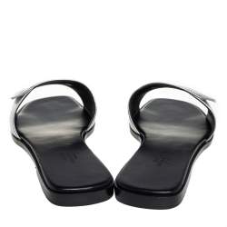 Pre Owned Hermes Silver Leather Flat Slides Size 38.5