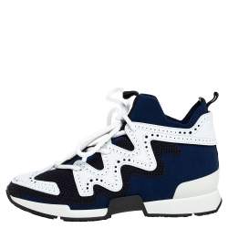 Pre Owned Hermes Multicolor Knit Fabric And Brogue Leather Action High Top Sneakers Size 36