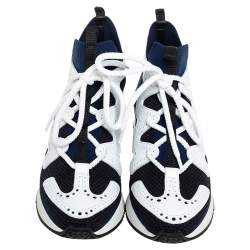 Pre Owned Hermes Multicolor Knit Fabric And Brogue Leather Action High Top Sneakers Size 36