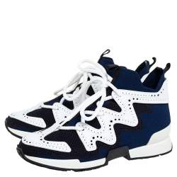 Pre Owned Hermes Multicolor Knit Fabric And Brogue Leather Action High Top Sneakers Size 36