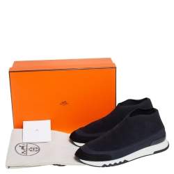 Pre Owned Hermes Black Knit Fabric Tokyo Slip On Sneakers Size 37.5