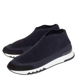 Pre Owned Hermes Black Knit Fabric Tokyo Slip On Sneakers Size 37.5