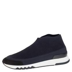 Pre Owned Hermes Black Knit Fabric Tokyo Slip On Sneakers Size 37.5
