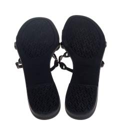مملوكة مسبقًا Hermes Black Rubber Chain Slide Sandals Size 39