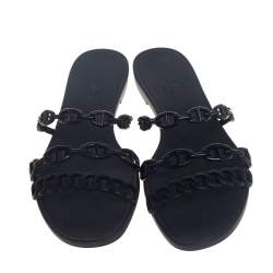 مملوكة مسبقًا Hermes Black Rubber Chain Slide Sandals Size 39