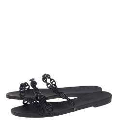 مملوكة مسبقًا Hermes Black Rubber Chain Slide Sandals Size 39