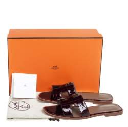 Hermes Burgundy Alligator Leather Oran Flat Slides Size 38