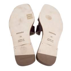 Hermes Burgundy Alligator Leather Oran Flat Slides Size 38