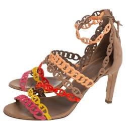 Pre Owned Hermes Multicolor Suede Chaîne d'Ancre Sandals Size 38.5