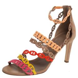 Pre Owned Hermes Multicolor Suede Chaîne d'Ancre Sandals Size 38.5