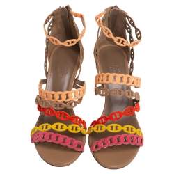 Pre Owned Hermes Multicolor Suede Chaîne d'Ancre Sandals Size 38.5
