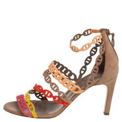 Pre Owned Hermes Multicolor Suede Chaîne d'Ancre Sandals Size 38.5