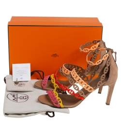 Pre Owned Hermes Multicolor Suede Chaîne d'Ancre Sandals Size 38.5