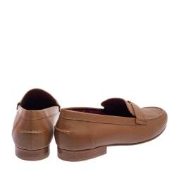 Pre Owned Hermes Brown Leather Kennedy Loafers Size 38