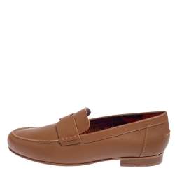 Pre Owned Hermes Brown Leather Kennedy Loafers Size 38