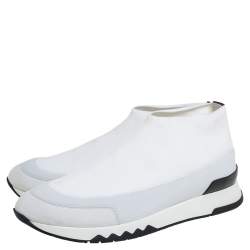 Pre Owned Hermes White Knit Fabric And Neoprene Tokyo Slip On Sneakers Size 37