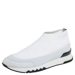 Pre Owned Hermes White Knit Fabric And Neoprene Tokyo Slip On Sneakers Size 37