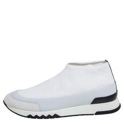 Pre Owned Hermes White Knit Fabric And Neoprene Tokyo Slip On Sneakers Size 37