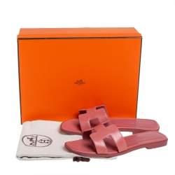 Hermes Pink Leather Oran Flat Slides Size 36.5