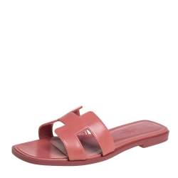 Hermes Pink Leather Oran Flat Slides Size 36.5