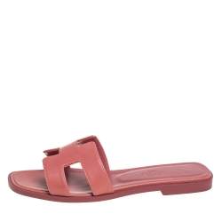 Hermes Pink Leather Oran Flat Slides Size 36.5
