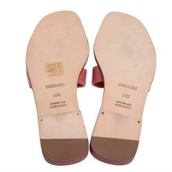 Hermes Pink Leather Oran Flat Slides Size 36.5