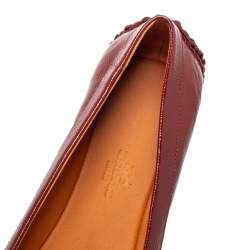 Pre Owned Hermes Brown Patent Leather Liberty Ballet Flats Size 40