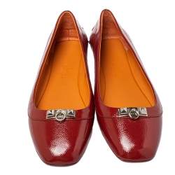Pre Owned Hermes Brown Patent Leather Liberty Ballet Flats Size 40