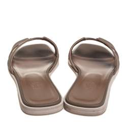 Pre Owned Hermes Grey Leather Oran Flat Slides Size 37.5