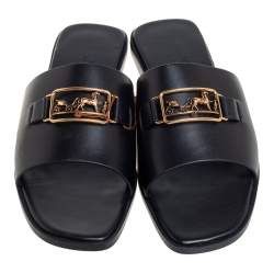 Pre Owned Hermès Black Leather Villa Sandals Size 38