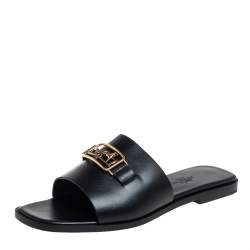 Pre Owned Hermès Black Leather Villa Sandals Size 38